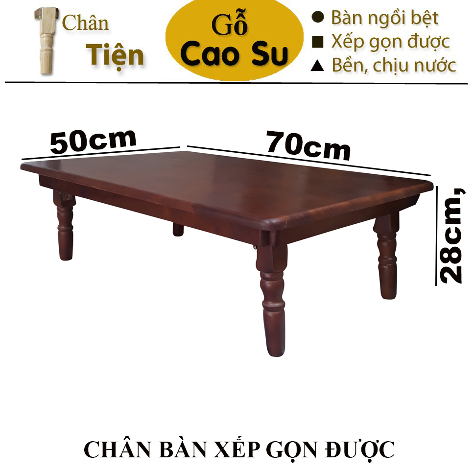 BÀN TRÀ XẾP GỌN CHÂN TIỆN 70x50x28CM BẰNG GỖ (NÂU)