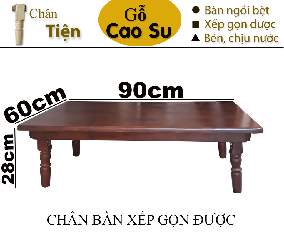 BÀN TRÀ XẾP GỌN CHÂN TIỆN 90x60x28CM BẰNG GỖ (NÂU)