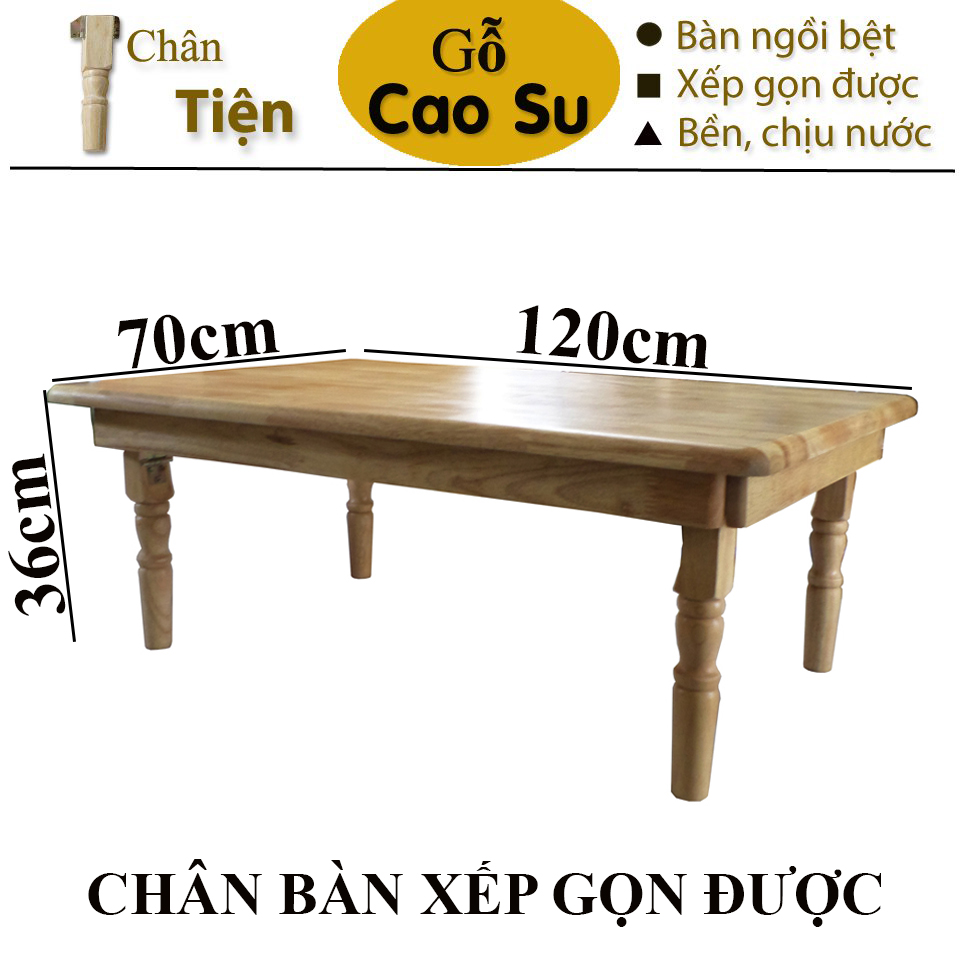 BÀN TRÀ XẾP GỌN CHÂN TIỆN 120x70x36CM BẰNG GỖ (TỰ NHIÊN)