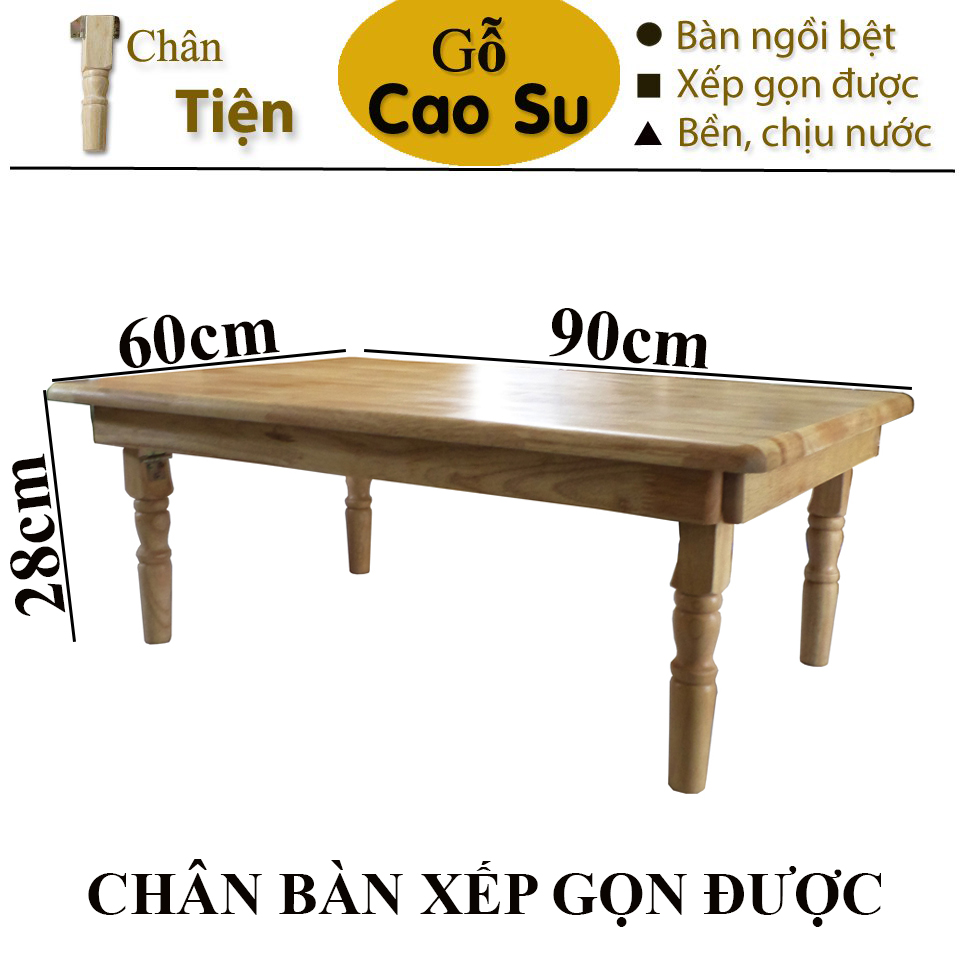 BÀN TRÀ XẾP GỌN CHÂN TIỆN 90x60x28CM BẰNG GỖ (TỰ NHIÊN)