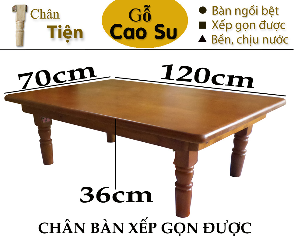 BÀN TRÀ XẾP GỌN CHÂN TIỆN 120x70x36CM BẰNG GỖ (VÀNG CÁNH GIÁN)