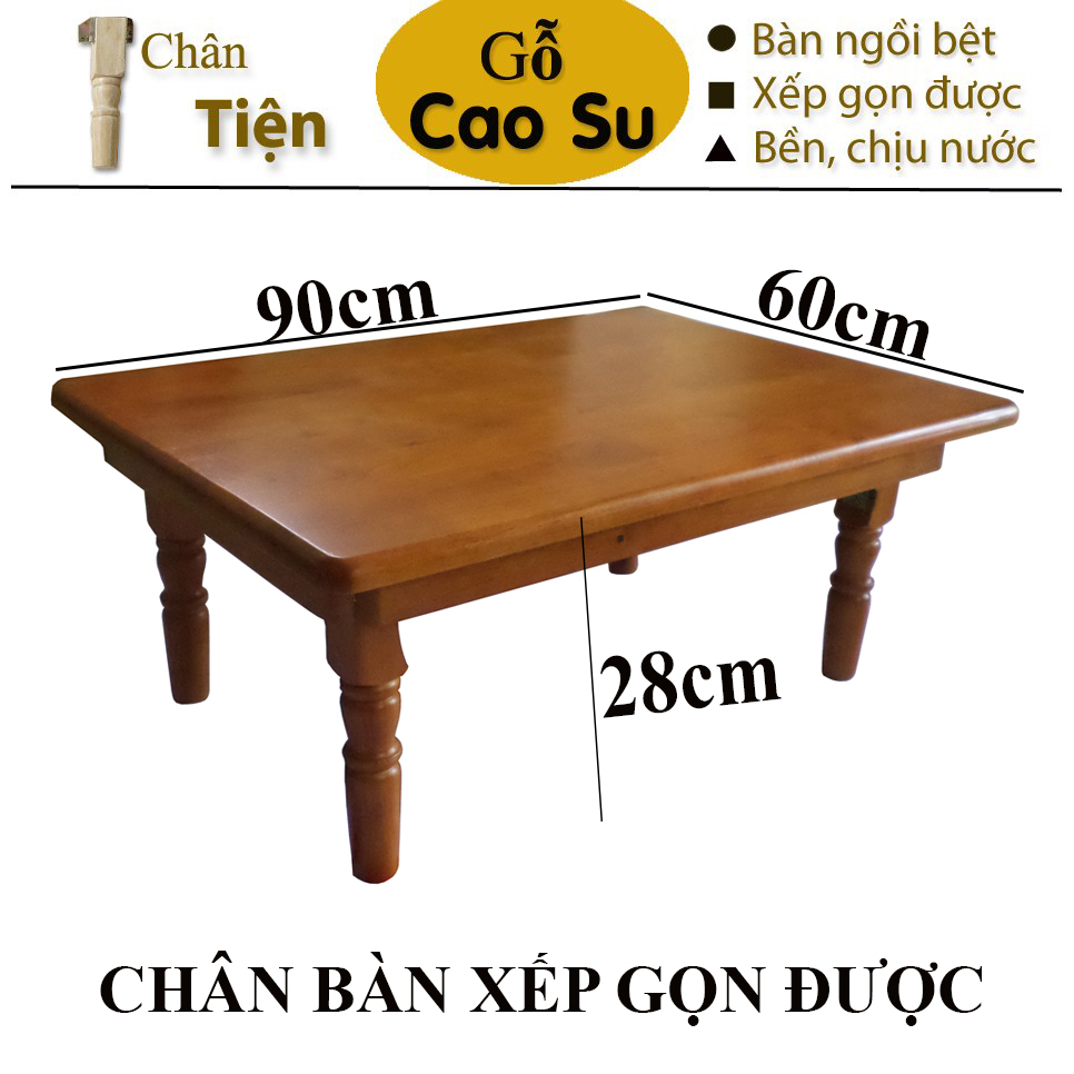 BÀN TRÀ XẾP GỌN CHÂN TIỆN 90x60x28CM BẰNG GỖ (VÀNG CÁNH GIÁN)