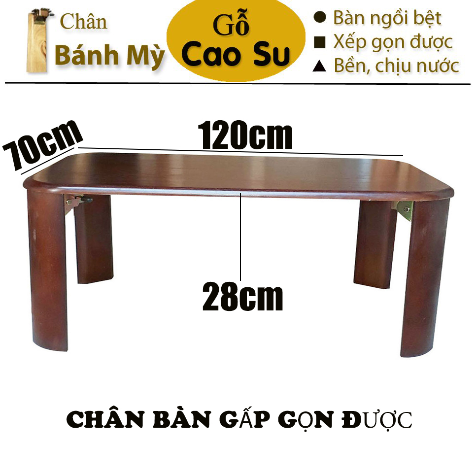 BÀN TRÀ XẾP GỌN CHÂN BÁNH MỲ 120x70x28CM BẰNG GỖ (NÂU)