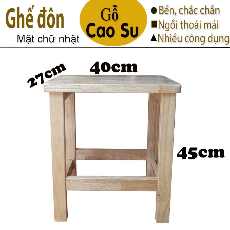 GHẾ ĐÔN MẶT CHỮ NHẬT 40x27x45CM BẰNG GỖ (TỰ NHIÊN)