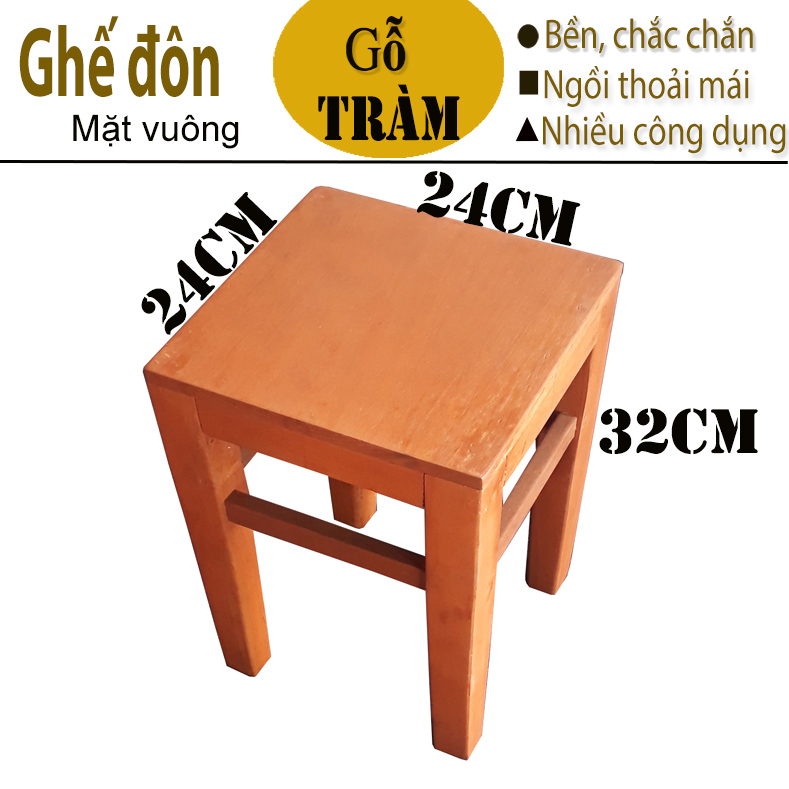 GHẾ ĐÔN MẶT VUÔNG 24x24x32CM BẰNG GỖ (VÀNG NHẠT)