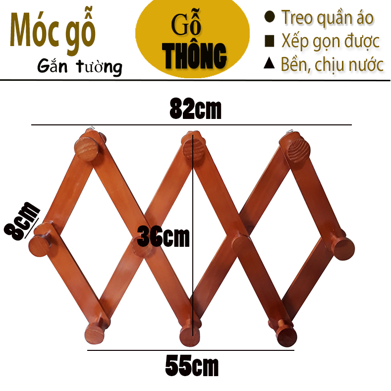 MÓC TREO QUẦN ÁO GẮN TƯỜN CỠ LỚN BẰNG GỖ (CÁNH GIÁN)
