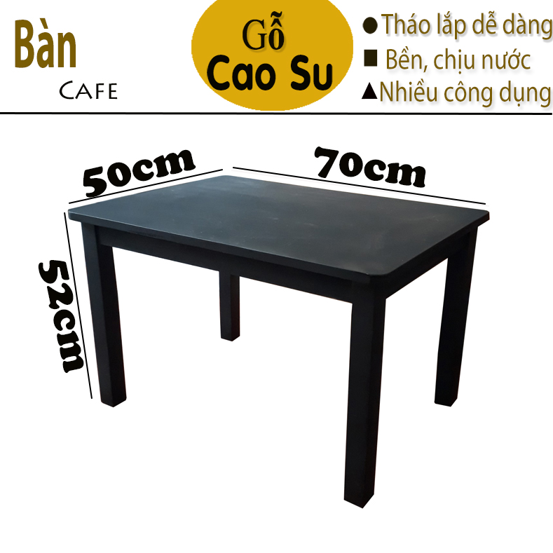 BÀN CAFE CHÂN VUÔNG 70x50x52CM BẰNG GỖ (ĐEN)