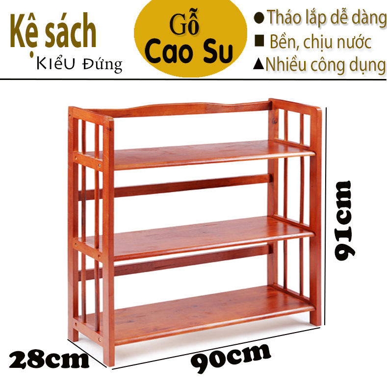 KỆ SÁCH 3 TẦNG RỘNG 90CM BẰNG GỖ (VÀNG CÁNH GIÁN)