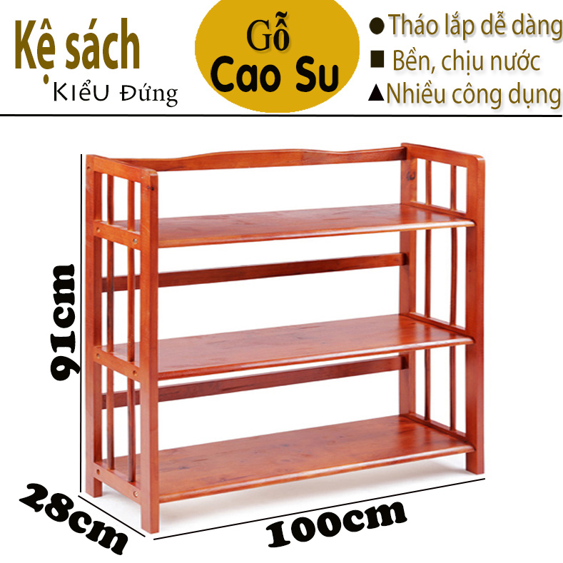 KỆ SÁCH 3 TẦNG RỘNG 100CM BẰNG GỖ (VÀNG CÁNH GIÁN)