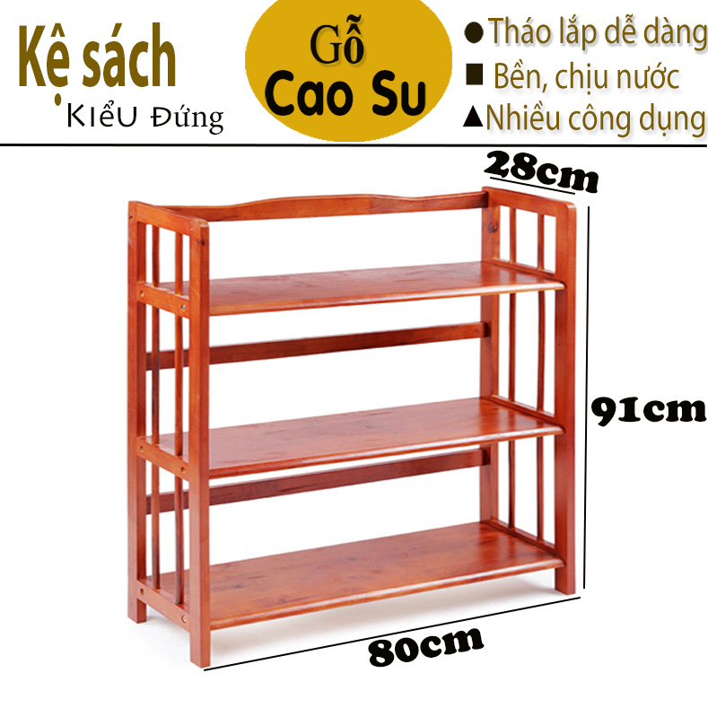 KỆ SÁCH 3 TẦNG RỘNG 80CM BẰNG GỖ (VÀNG CÁNH GIÁN)