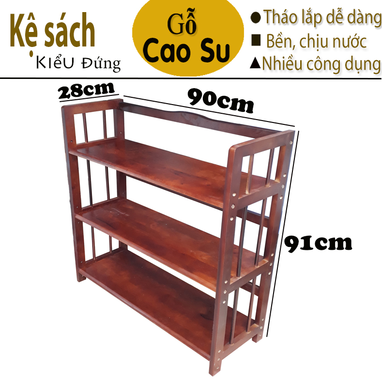 KỆ SÁCH 3 TẦNG RỘNG 90CM BẰNG GỖ (NÂU)