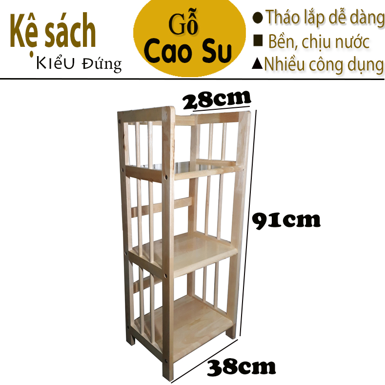 KỆ SÁCH 3 TẦNG RỘNG 38CM BẰNG GỖ (TỰ NHIÊN)