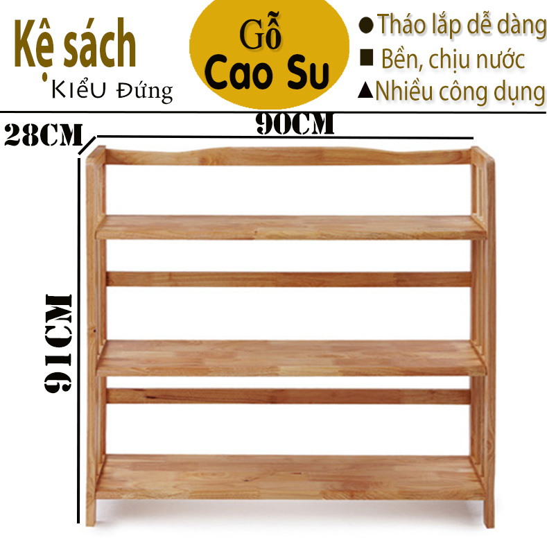 KỆ SÁCH 3 TẦNG RỘNG 90CM BẰNG GỖ (TỰ NHIÊN)