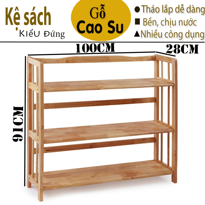 KỆ SÁCH 3 TẦNG RỘNG 100CM BẰNG GỖ (TỰ NHIÊN)