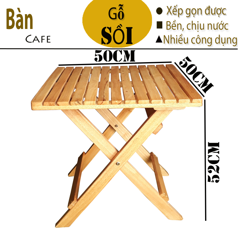 Bàn cafe mini xếp gọn 50x50x52cm bằng gỗ