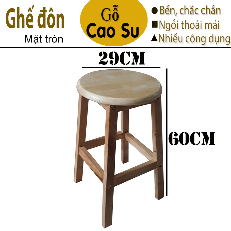 GHẾ CAFE MẶT TRÒN CAO 60CM BẰNG GỖ (TỰ NHIÊN)
