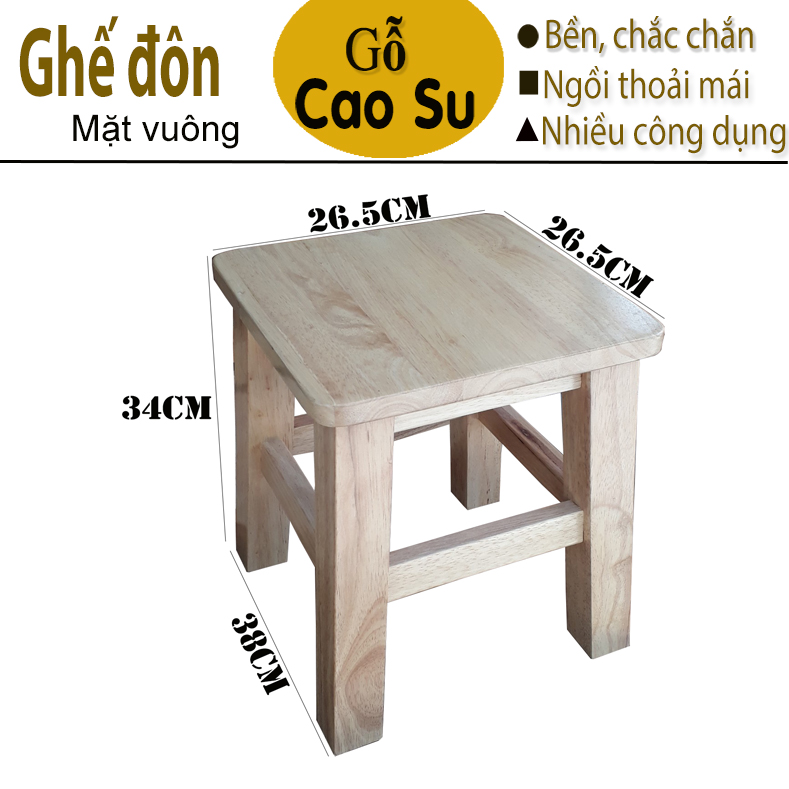 GHẾ ĐÔN MẶT VUÔNG CAO 34CM BẰNG GỖ (TỰ NHIÊN)
