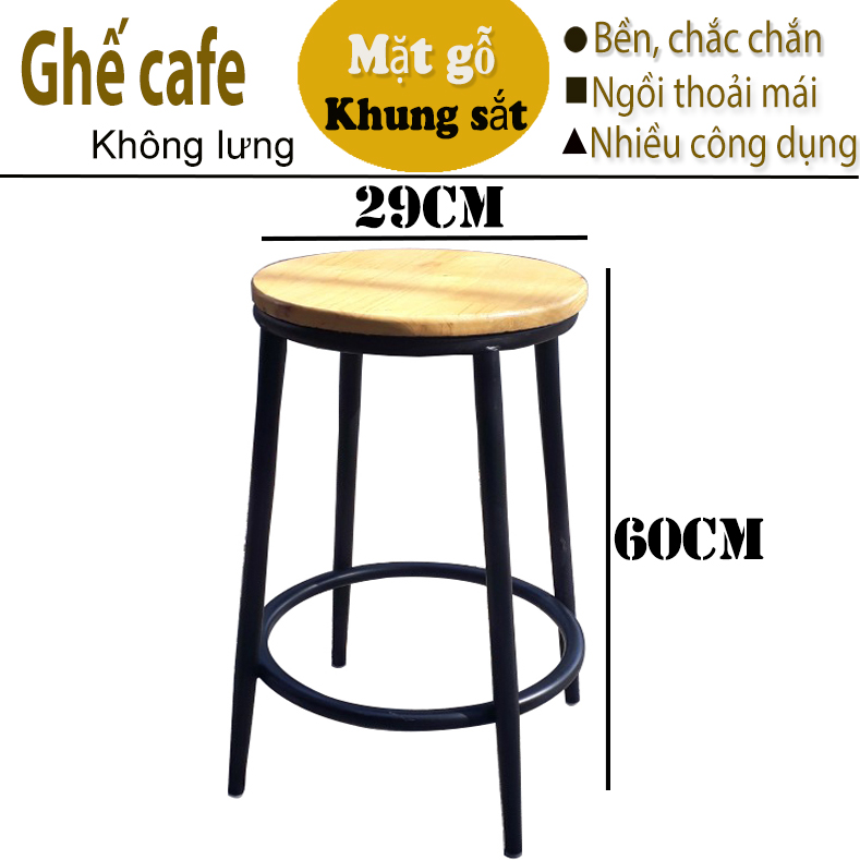 GHẾ CAFE MẶT GỖ KHUNG SẮT CAO 60CM