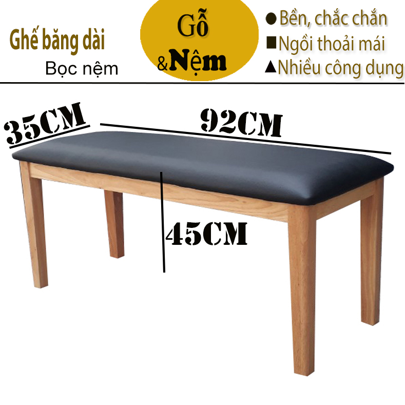 GHẾ BĂNG DÀI 92x38x45CM BẰNG GỖ (NỆM XANH)