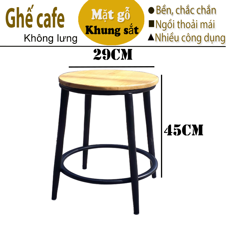 GHẾ CAFE MẶT GỖ KHUNG SẮT CAO 45CM