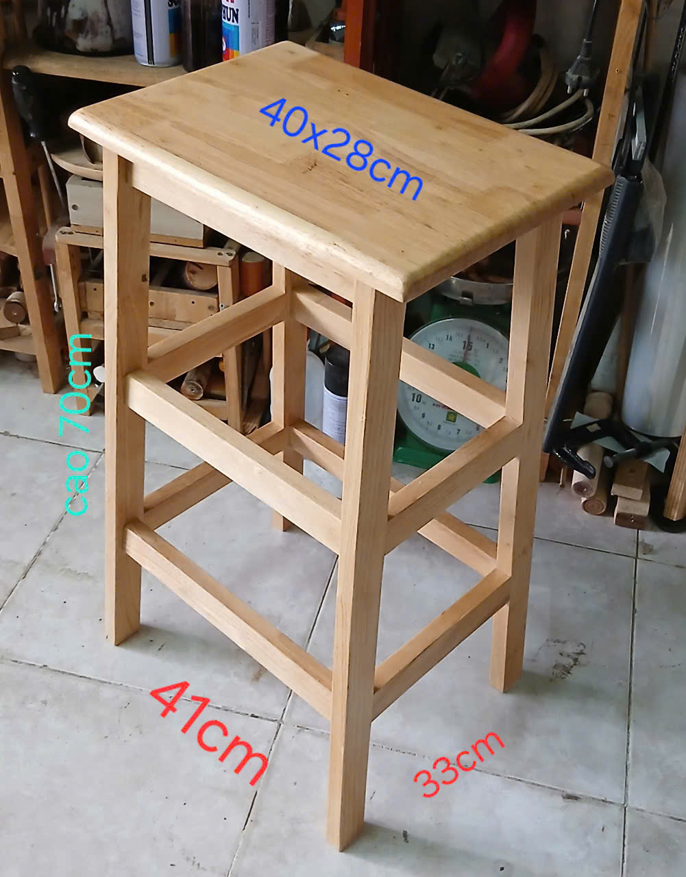 Ghế đôn gỗ mặt chữ nhật cao 70cm