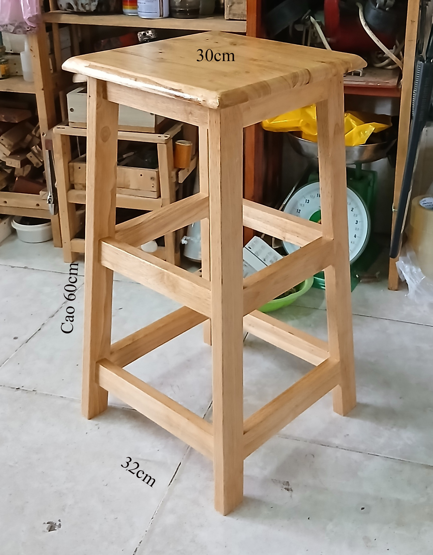 GHẾ ĐÔN MẶT VUÔNG 30x30x60CM BẰNG GỖ, GHẾ GỖ VUÔNG CAO 60CM, ĐÔN VUÔNG CAO 60CM