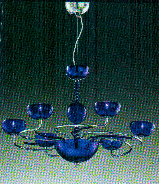 Đèn chùm tay kim loại Virgo, chụp pha lê xanh, 8 bóng