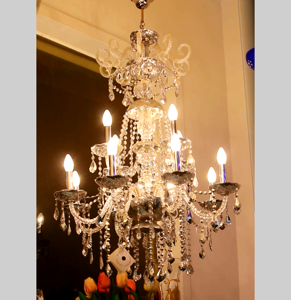 Đèn chùm pha lê Dream, 8x4 bóng mạ Nickel gương