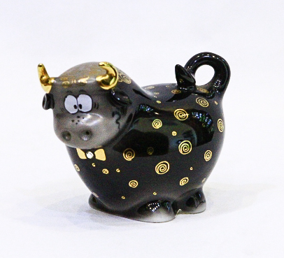 Lọ đựng muối tiêu Bò Buzzy, sứ đen mạ vàng H7cm