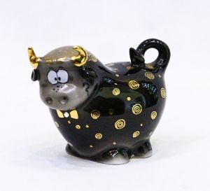 Lọ đựng muối tiêu Bò Buzzy, sứ đen mạ vàng H7cm