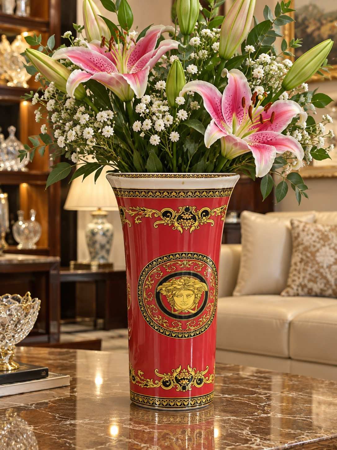 Lọ hoa gốm sứ Versace Medusa, H34cm