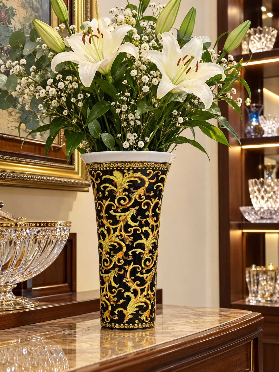 Lọ hoa gốm Versace Barrocco, H34cm