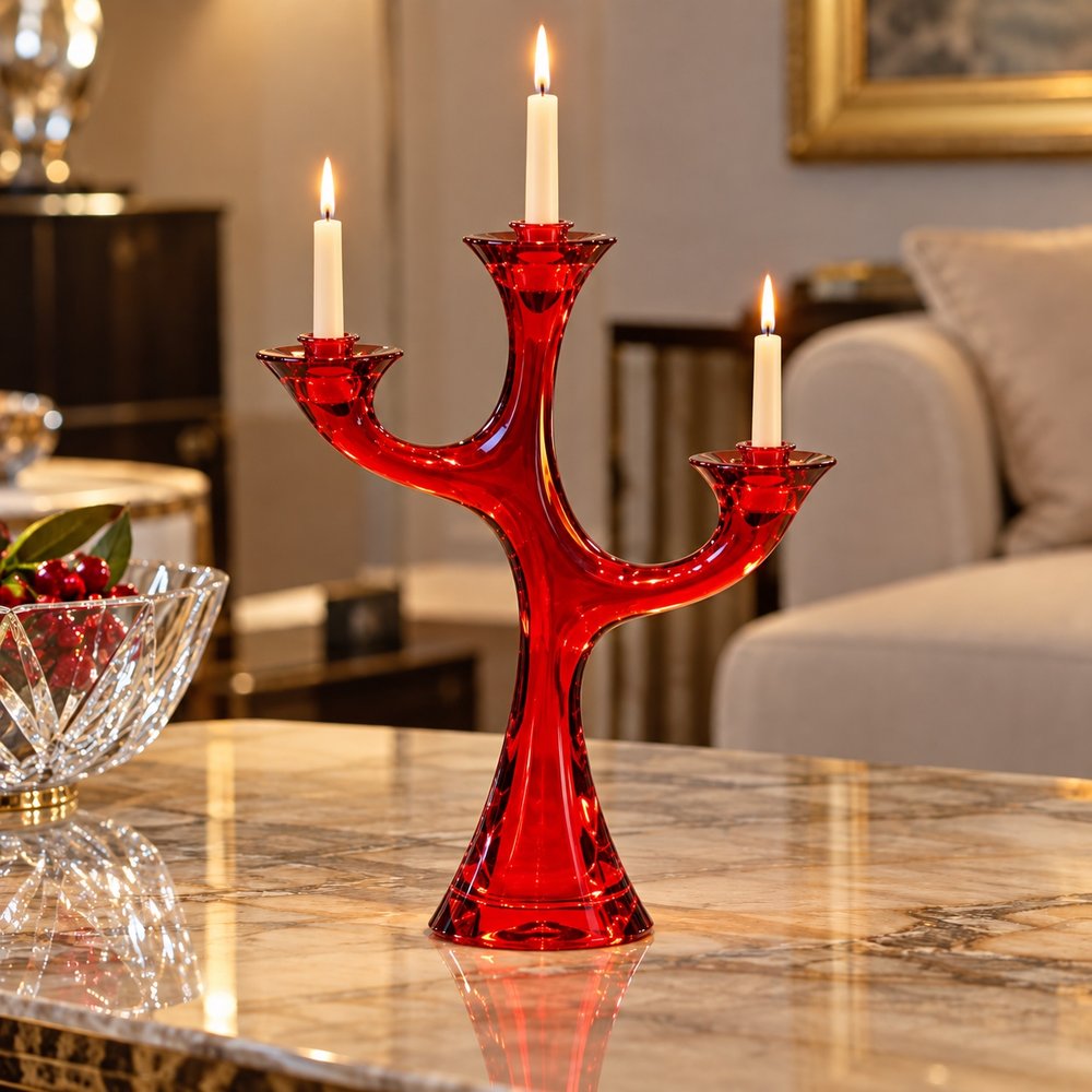 Chân nến 3 tay Chistmas Red, 28cm