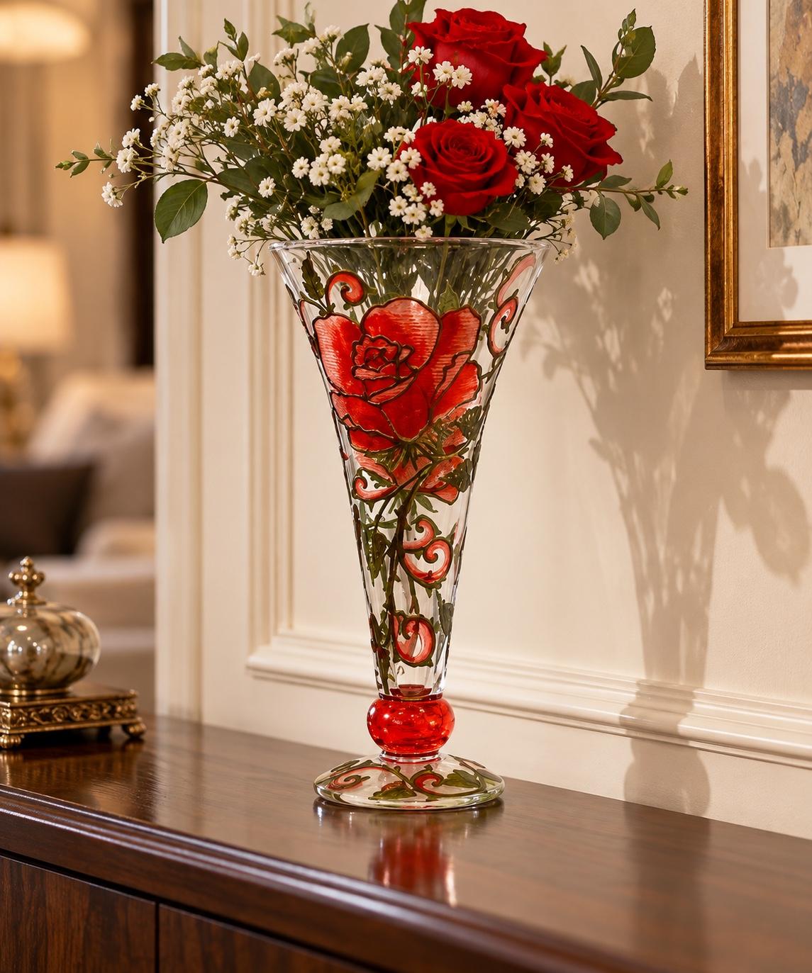 Lọ hoa vẽ tay nghệ thuật Gipar, H42cm