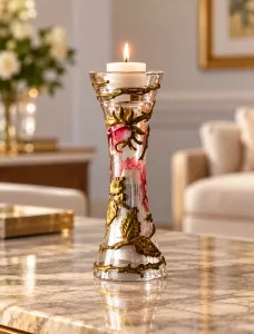 Chân nến vẽ tay nghệ thuật Gipar, H25cm