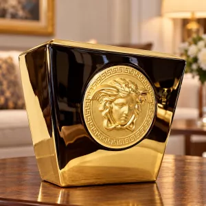 Lọ hoa gốm Versace Medusa (mạ vàng), H18cm
