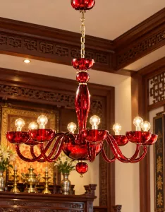 Đèn chùm pha lê Tizano mầu đỏ, 8 bóng
