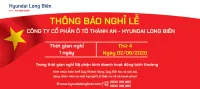 Thông báo lịch nghỉ lễ Quốc Khánh 2/9/2020 |Hyundai Long Biên by TC MOTOR
