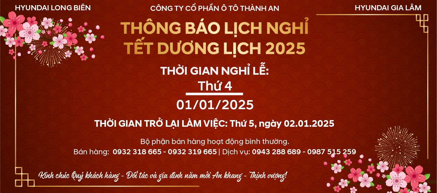 THÔNG BÁO LỊCH NGHỈ LỄ TẾT DƯƠNG LỊCH 2025