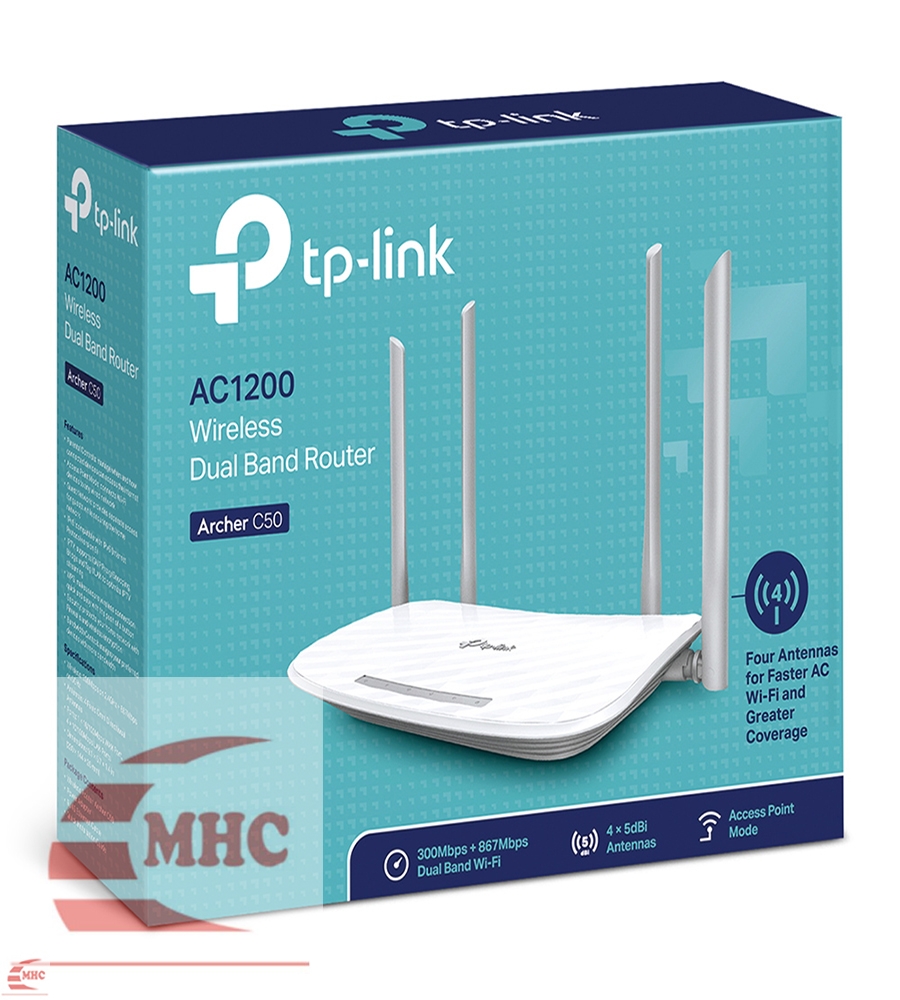 TP-Link Archer C50 - Router Băng Tần Kép Không Dây AC1200