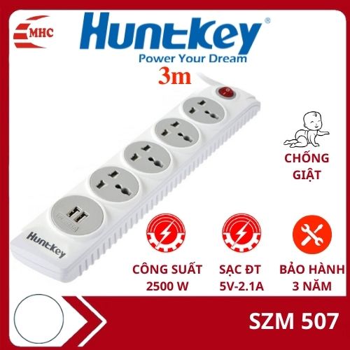 Ổ cắm điện chống giật Huntkey SZN 507, có cổng usb sạc điện thoại