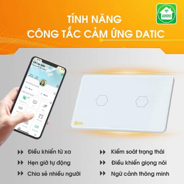 Công tắc Wifi- cảm ứng Datic 2 nút DTSW02D/T