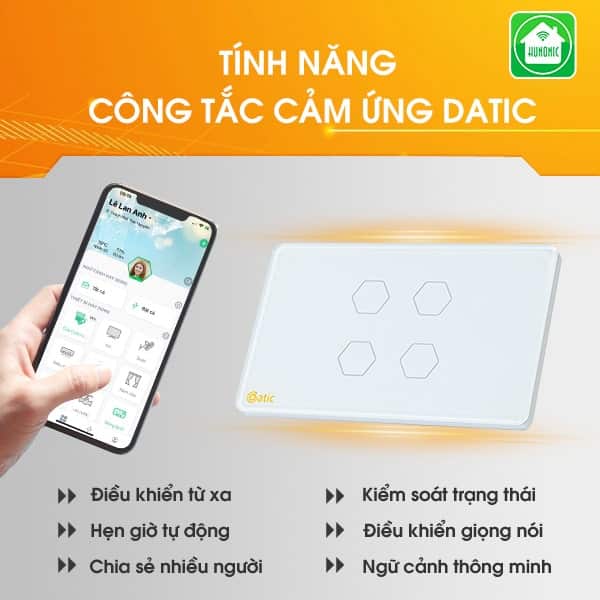 Công tắc Wifi- cảm ứng Datic 4 nút DTSW04D/T