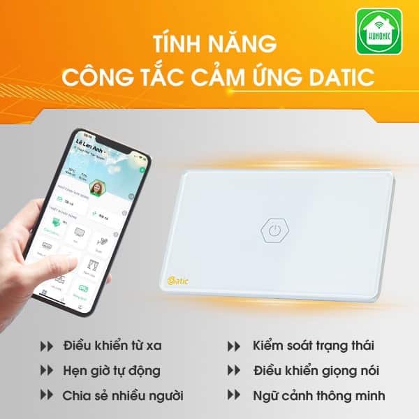 Công tắc cảm ứng WiFi Datic Công suất lớn- chống giật- DTSWP1D/T