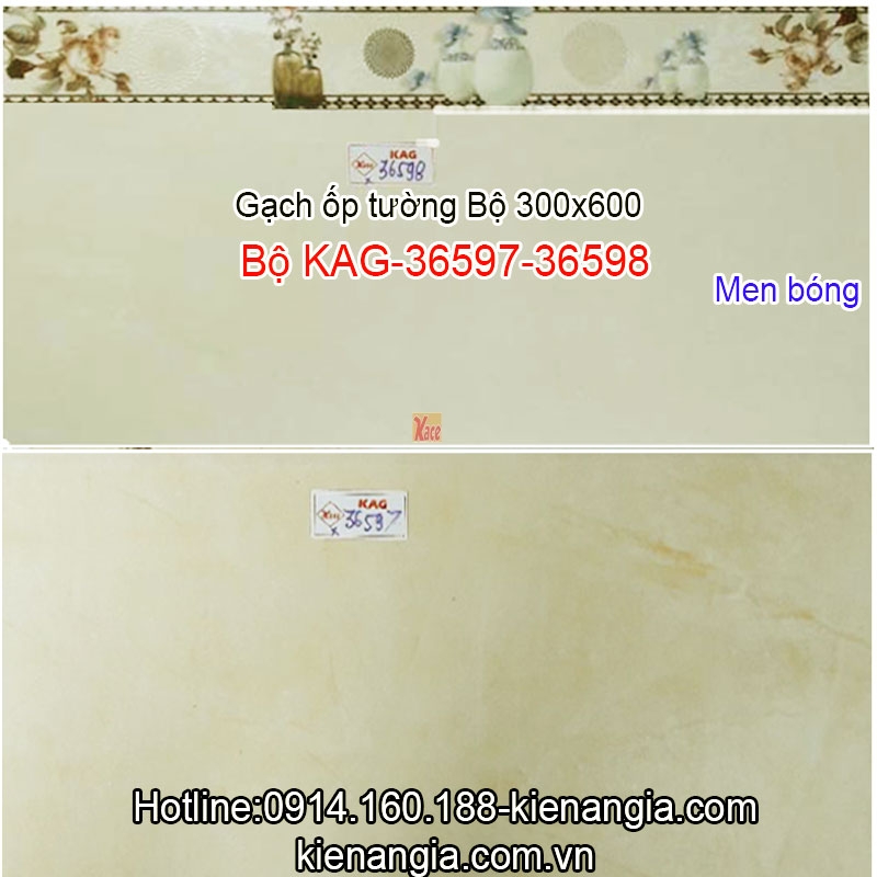 Gạch men bóng ốp tường 30x60 Bộ KAG-36597-36598