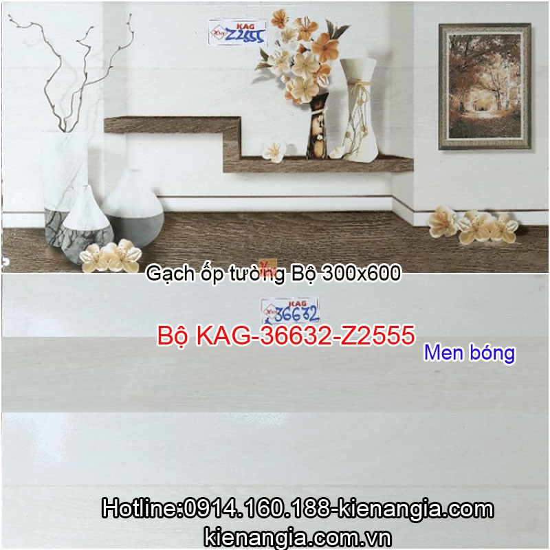 Gạch men bóng ốp tường 30x60 Bộ KAG-36632-Z2555