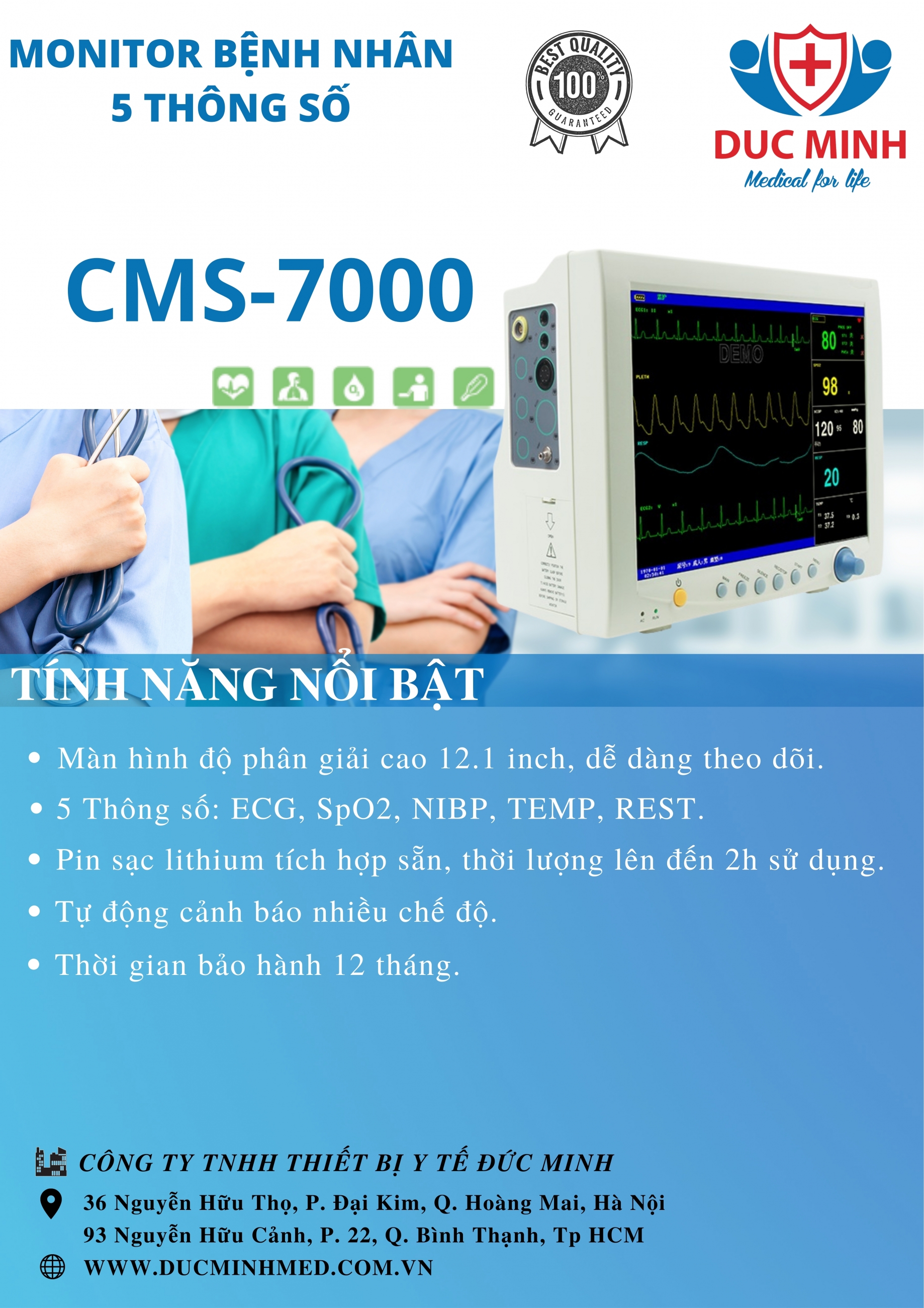 MONITOR BỆNH NHÂN 5 THÔNG SỐ CONTEC CMS-7000