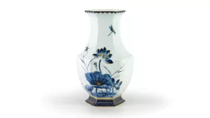 Bình hoa Lộc Phát 28cm - Sen Vàng Nền Trắng