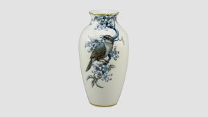 Bình hoa 27cm - Họa Mi & Hoa Bưởi - Cobalt Vàng