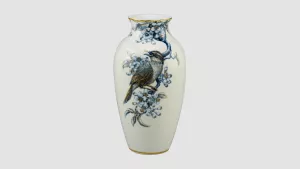 Bình hoa 27cm - Họa Mi & Hoa Bưởi - Cobalt Vàng
